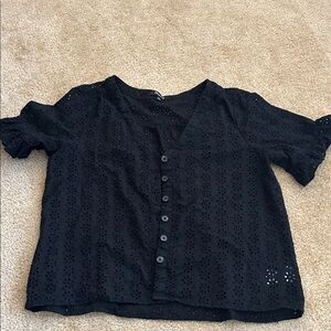 Madewell Black Eyelet Button-Up Top